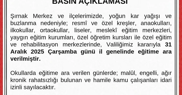 Şırnak ta okullar çarşamba günü tatil edildi Şırnak Haberleri