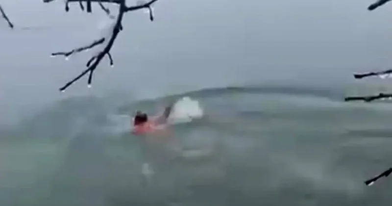 Karlı havada Dicle Nehri’ne daldı