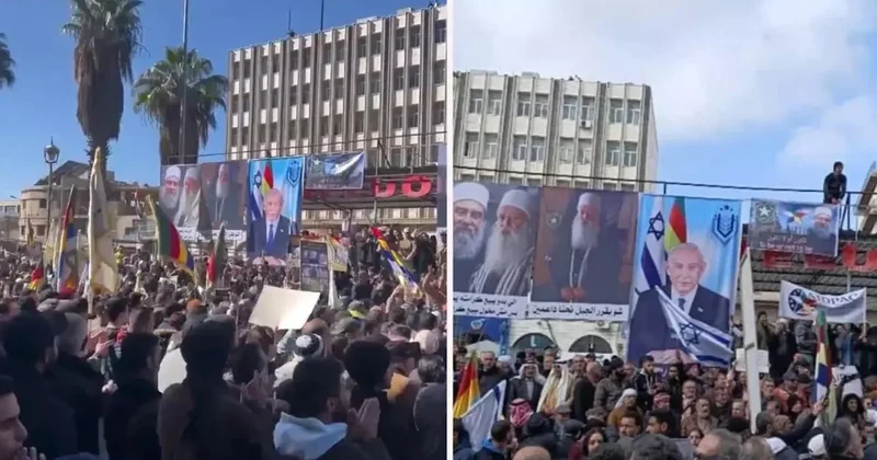 Suriye de skandal eylem! Netanyahu ve İsrail bayrakları ile sokağa çıktılar Sözcü Gazetesi