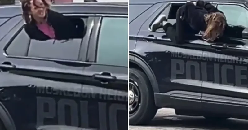 Elleri kelepçeli halde polis aracından böyle firar etti