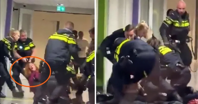 Hollanda polisi hamile Filistinli kadını yerlere savurdu