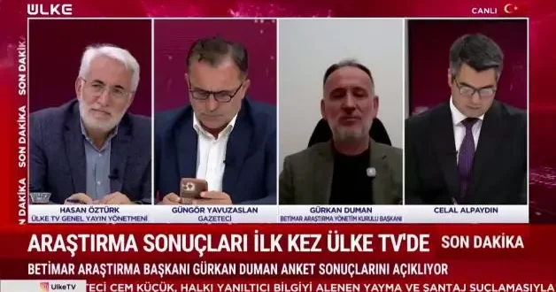 BETİMAR anket sonuçlarını ilk kez ÜLKE TV canlı yayınında açıkladı! Yeni Parti ye anket şoku