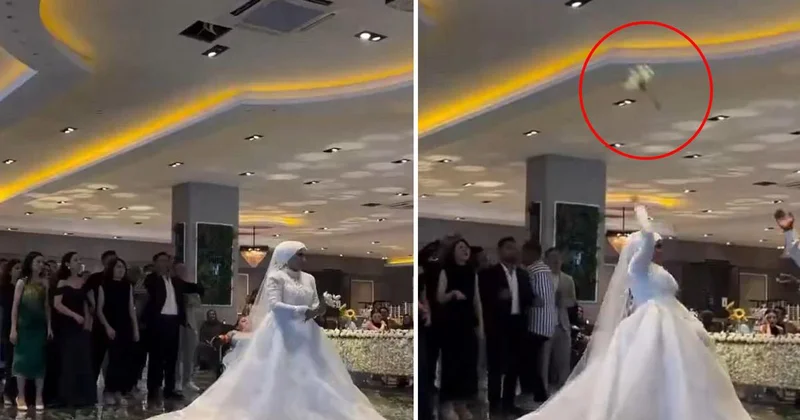 Düğün çiçeği bekleyen davetlilerin şoke olduğu an