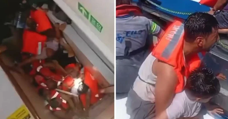 Girne de alabora olan geminin yan yatma anı kamerada
