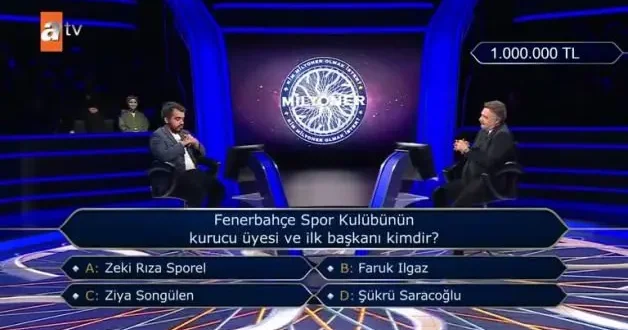 Milyoner e damga vuran 1 milyon TL lik Fenerbahçe sorusu: İlk başkanı kimdir?