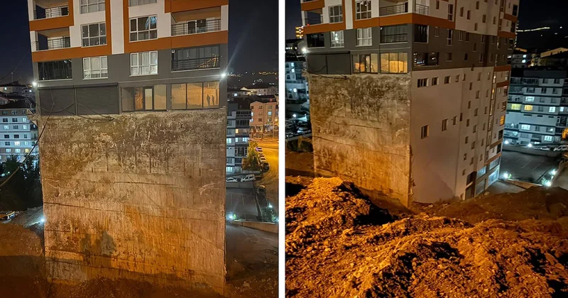 Toprak kayması sonrası yamaçta inşa edilen 17 katlı binanın temeli ortaya çıktı Sözcü Gazetesi