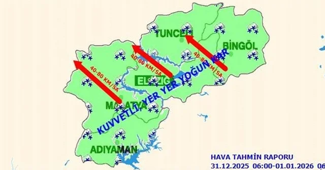 Elazığ için kuvvetli kar ve rüzgar uyarısı Elazığ Haberleri
