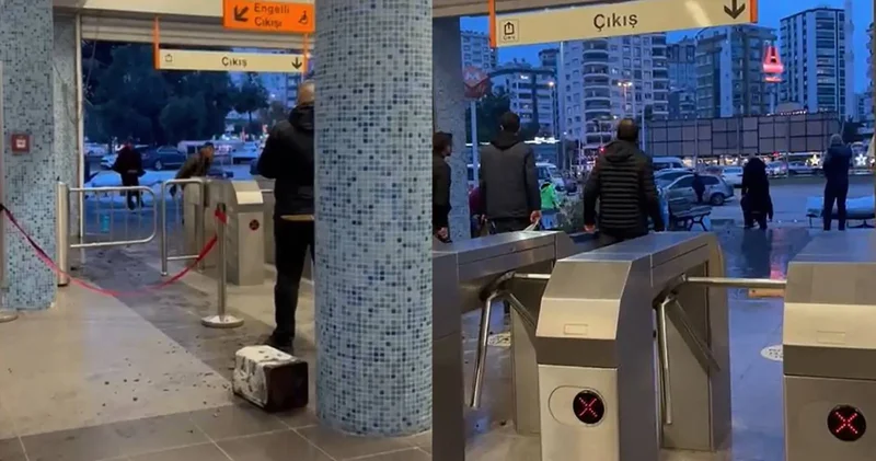 Metro turnikeleri önünde güvenlik görevlileri ve vatandaşlara taşlı saldırı!