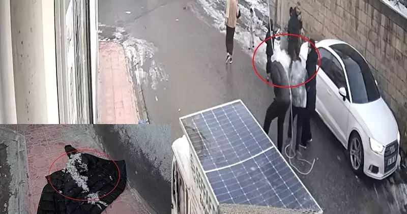 Kopan elektrik teli, üzerine düştüğü kişinin montunu yaktı; o anlar kamerada