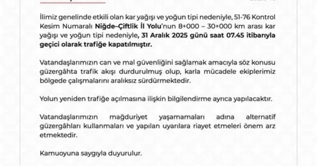 Yoğun kar ve tipi Niğde Çiftlik yolunu trafiğe kapattı Niğde Haberleri