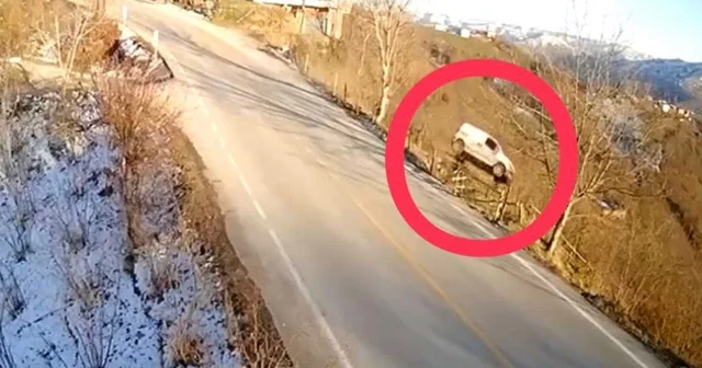 Hafif ticari aracın fındık bahçesine uçtuğu kaza kamerada Ordu Haberleri