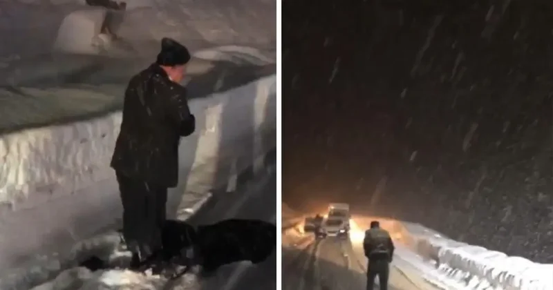 Kar ve tipi ulaşımı hayatı felç etti! Fırtınaya rağmen namazını kıldı